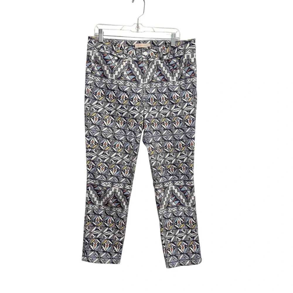 Tory Burch Acoma Geometric Print Straight Leg Cropped Pants Size 32